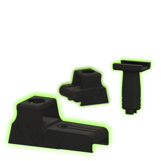 ByteGuns 1:3 scale black resin rail accessories including optics and a vertical grip for miniature model kits